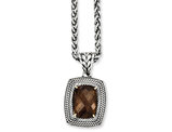 9.90 Carat (ctw) Smokey Quartz Pendant Necklace in Sterling Silver with 14K Gold Accents